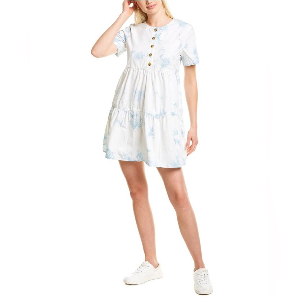 Madewell Tie-Dye Button-Front Short-Sleeve Tiered Mini Dress size XS